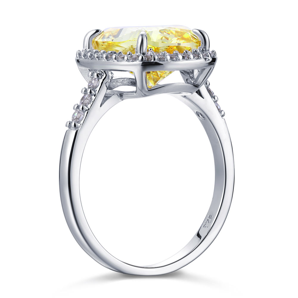 Solid 925 Sterling Silver Luxury Engagement Ring 6 ct Cushion Cut Yellow Canary Created Diamante Jewelry XFR8151-1