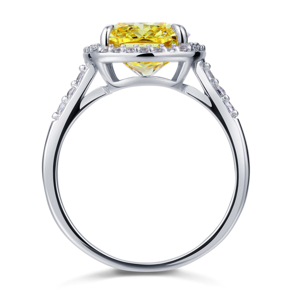 Solid 925 Sterling Silver Luxury Engagement Ring 6 ct Cushion Cut Yellow Canary Created Diamante Jewelry XFR8151-3