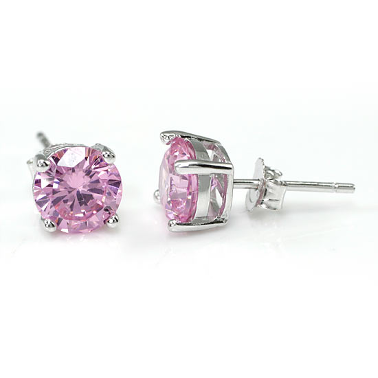 1 Carat Pink Created Sapphire 925 Sterling Silver Stud Earrings XFE8115-2