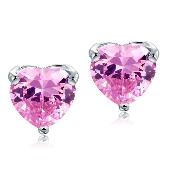 Bridal 2 Carat Pink Heart Cut Stud 925 Sterling Silver Stud Earrings Jewelry XFE8120-1