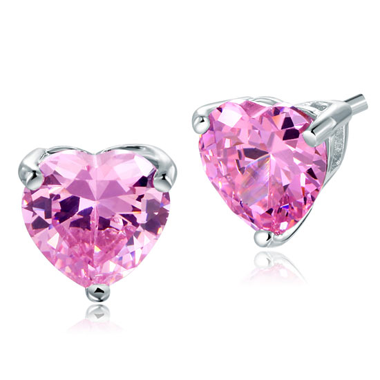 Bridal 2 Carat Pink Heart Cut Stud 925 Sterling Silver Stud Earrings Jewelry XFE8120-0