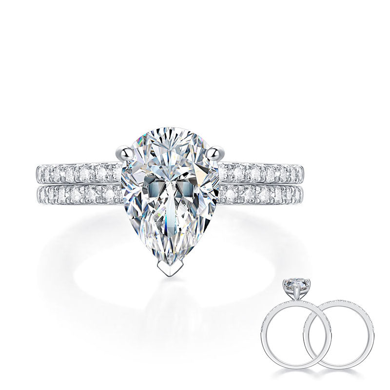 2 Carat Pear Cut Moissanite Diamond  Ring Set (1 pcs / 2 pcs) 925 Sterling Silver MFR8367-0