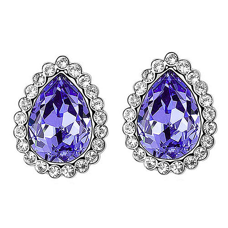 2 Carat Purple Pear Cut Stud Earrings Use Austrian Crystal XE573-0