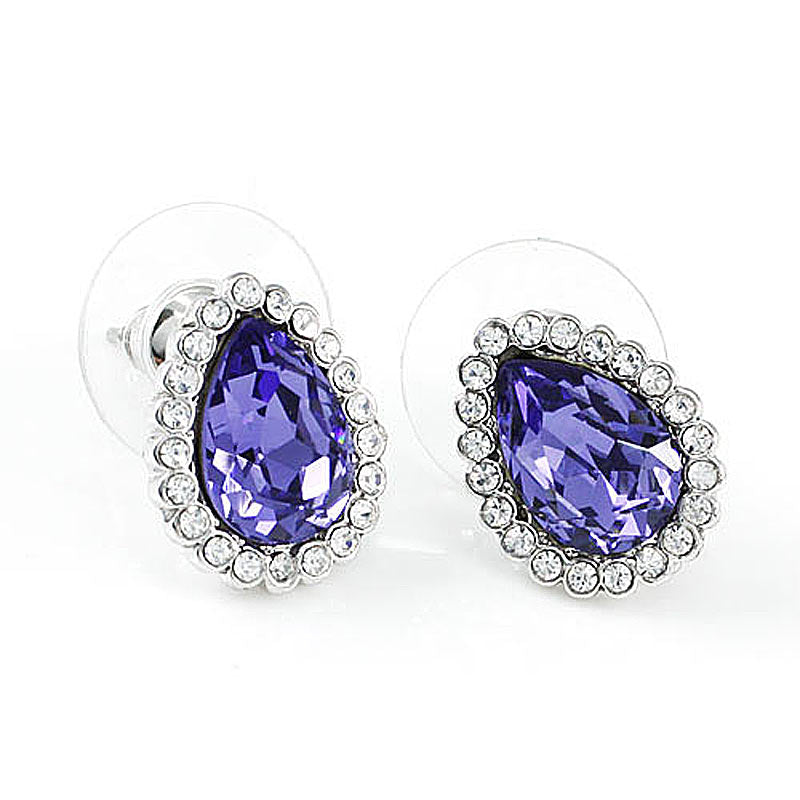 2 Carat Purple Pear Cut Stud Earrings Use Austrian Crystal XE573-1